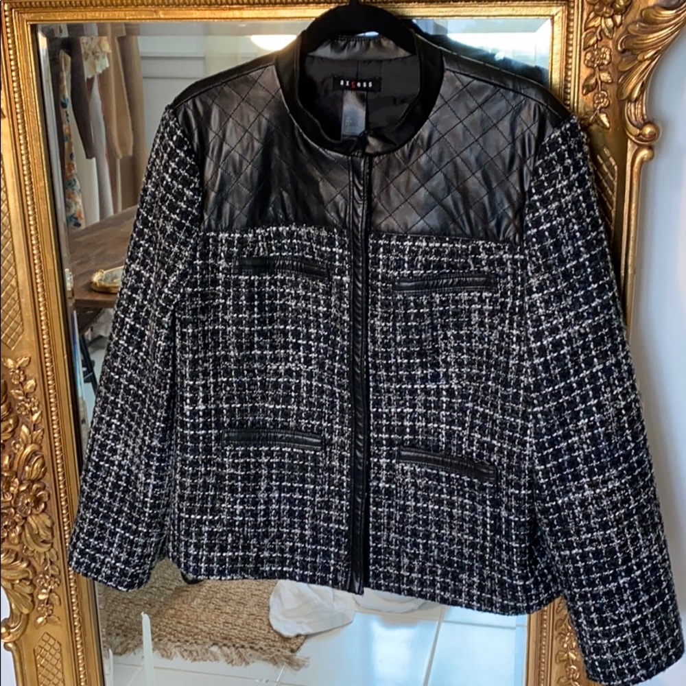 Axcess faux leather and woven pattern coat